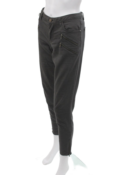 Zara Women Ankle Biker Pants Gray Cotton Button Size 8
