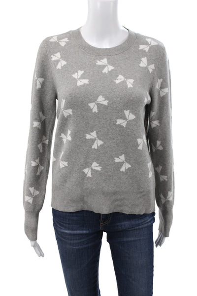 CeCe Women Gray Geometric Bow Pullover Sweater Crew Neck Long Sleeve Size S