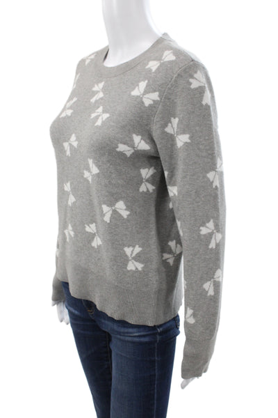 CeCe Women Gray Geometric Bow Pullover Sweater Crew Neck Long Sleeve Size S