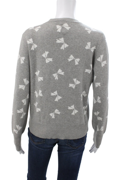 CeCe Women Gray Geometric Bow Pullover Sweater Crew Neck Long Sleeve Size S