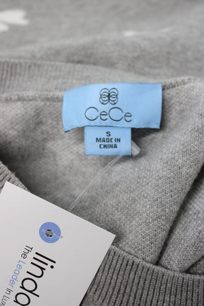 CeCe Women Gray Geometric Bow Pullover Sweater Crew Neck Long Sleeve Size S