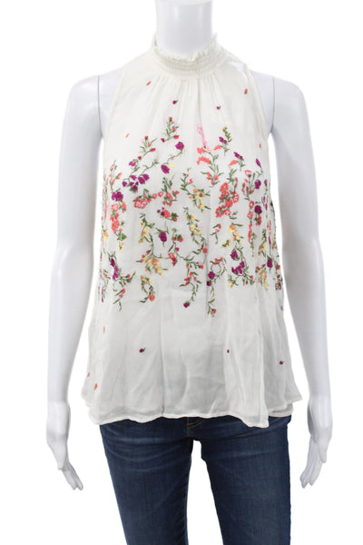 Floreat Womens Sleeveless Floral High Neck Tunic Blouse Ivory Size S