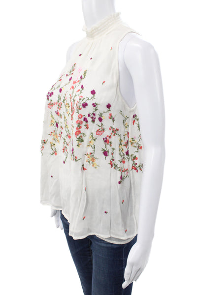 Floreat Womens Sleeveless Floral High Neck Tunic Blouse Ivory Size S