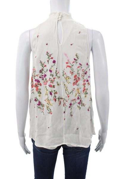 Floreat Womens Sleeveless Floral High Neck Tunic Blouse Ivory Size S