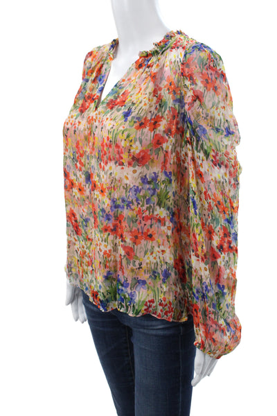 Shoshanna Women Silk V-Neck Floral Long Sleeve Basic Blouse Size S