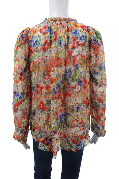 Shoshanna Women Silk V-Neck Floral Long Sleeve Basic Blouse Size S