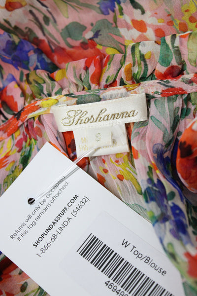 Shoshanna Women Silk V-Neck Floral Long Sleeve Basic Blouse Size S