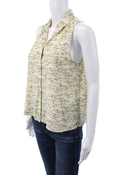 Equipment Femme Women Silk Floral Collared Sleeveless Blouse Beige Size S