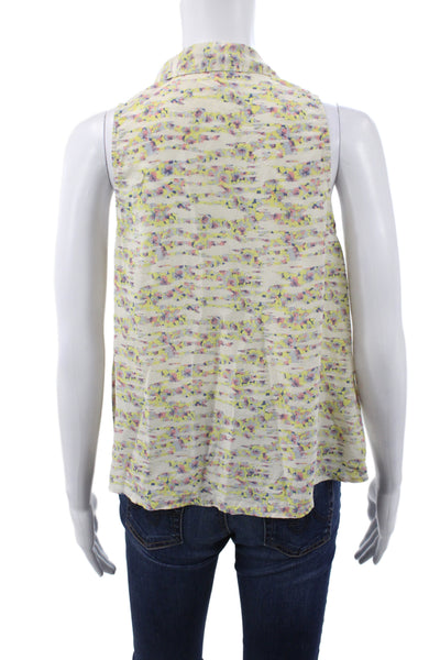 Equipment Femme Women Silk Floral Collared Sleeveless Blouse Beige Size S