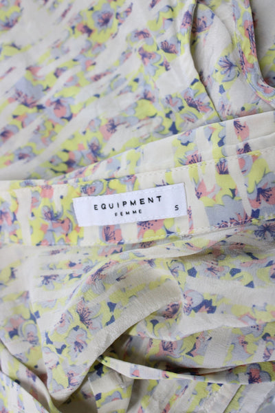 Equipment Femme Women Silk Floral Collared Sleeveless Blouse Beige Size S