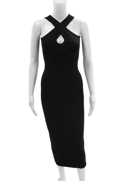 Urban Zen Women Halter Sleeveless Bodycon Long Black Viscose Dress Size S