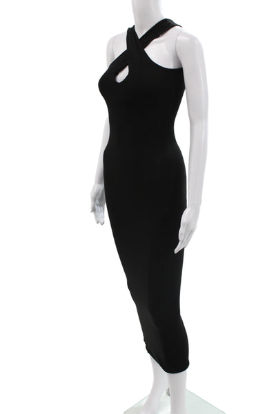 Urban Zen Women Halter Sleeveless Bodycon Long Black Viscose Dress Size S