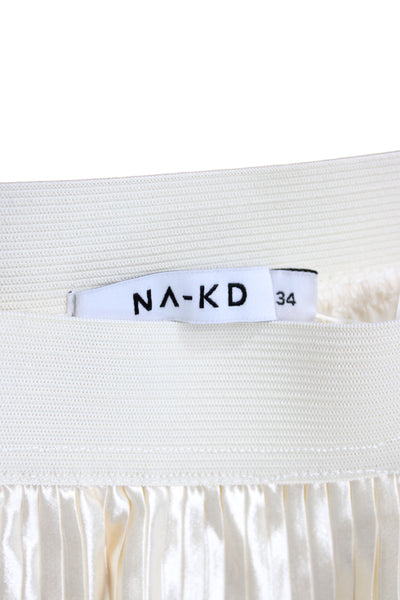 NA-KD Womens Pleated Long Ivory Skirt 100% Polyester Size 34