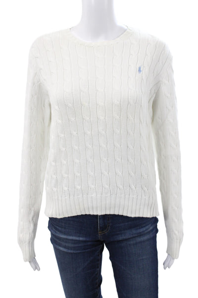 Ralph Lauren Women Pullover Sweater White Cotton Crew Neck Size L