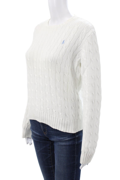 Ralph Lauren Women Pullover Sweater White Cotton Crew Neck Size L