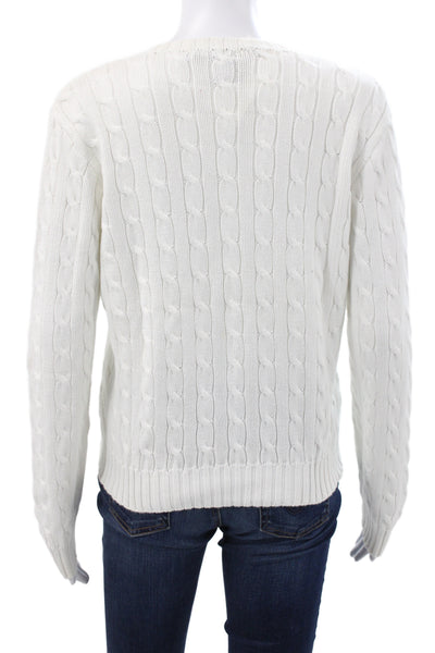 Ralph Lauren Women Pullover Sweater White Cotton Crew Neck Size L