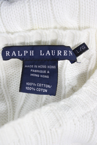 Ralph Lauren Women Pullover Sweater White Cotton Crew Neck Size L