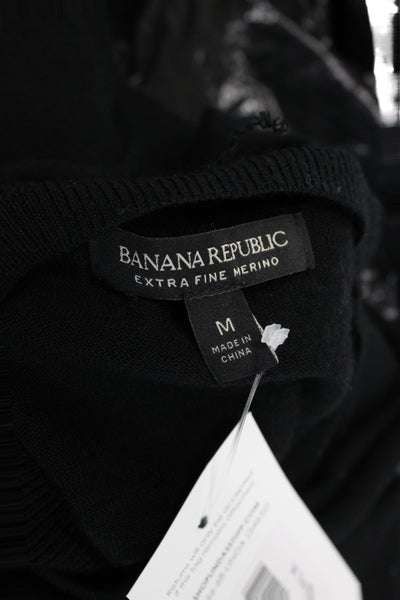 Banana Republic Womens Pullover Black Merino Crewneck Long Sleeve Size M