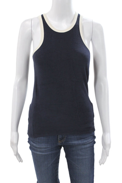 Petit Bateau Women Basic Nautical Blue Cotton Sleeveless Tank Round Neck Size S