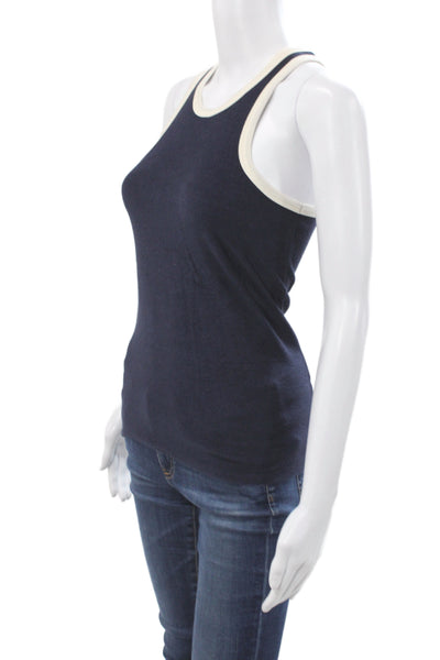 Petit Bateau Women Basic Nautical Blue Cotton Sleeveless Tank Round Neck Size S
