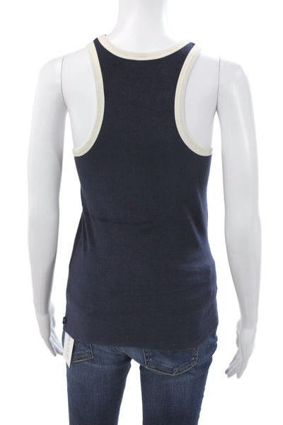 Petit Bateau Women Basic Nautical Blue Cotton Sleeveless Tank Round Neck Size S