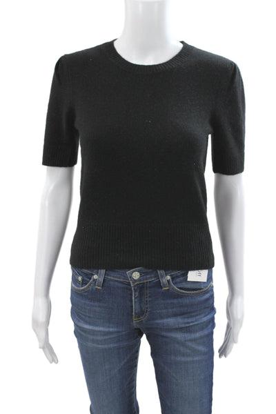 Frame Women Pullover Sweater Black Cashmere Crew Neck Short Sleeve Size S