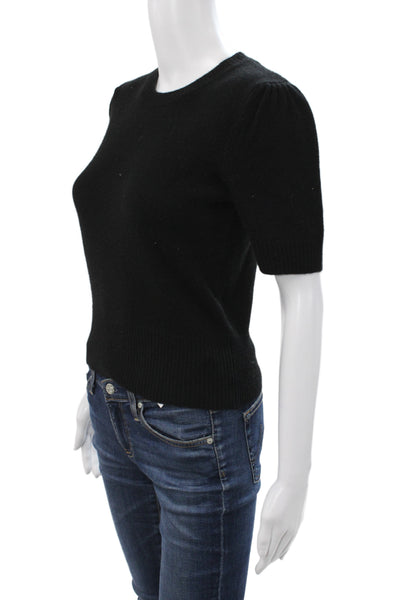 Frame Women Pullover Sweater Black Cashmere Crew Neck Short Sleeve Size S