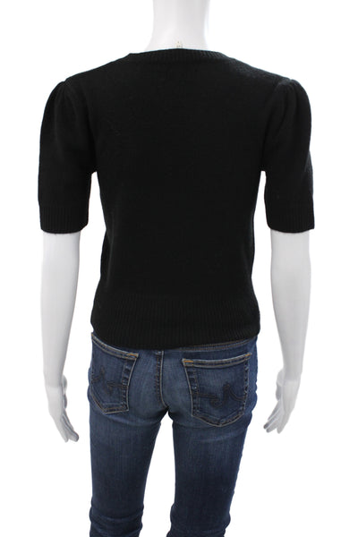 Frame Women Pullover Sweater Black Cashmere Crew Neck Short Sleeve Size S