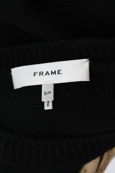 Frame Women Pullover Sweater Black Cashmere Crew Neck Short Sleeve Size S