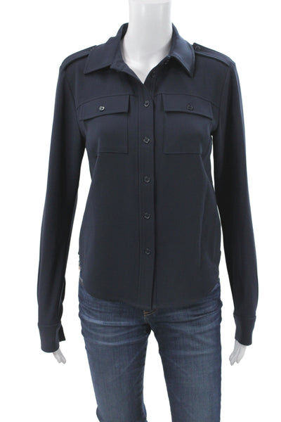 Michael Michael Kors Womens Collared Button Blue Long Sleeve Blouse Size 2XS