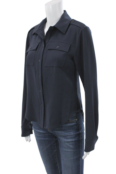 Michael Michael Kors Womens Collared Button Blue Long Sleeve Blouse Size 2XS