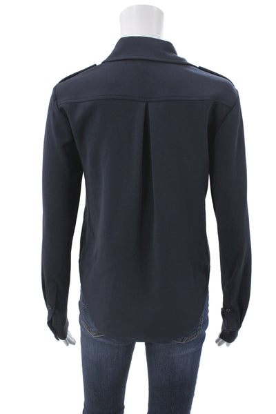 Michael Michael Kors Womens Collared Button Blue Long Sleeve Blouse Size 2XS