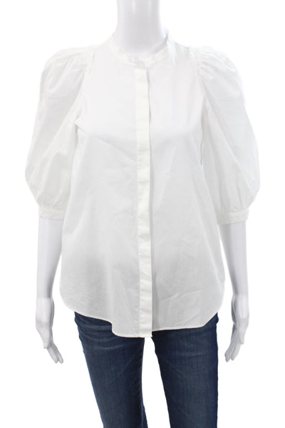 G. Womens Tunic Blouse White High Neck 3/4 Sleeve Cotton Button Size 0