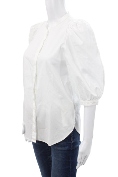 G. Womens Tunic Blouse White High Neck 3/4 Sleeve Cotton Button Size 0