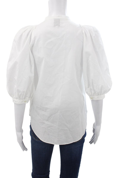G. Womens Tunic Blouse White High Neck 3/4 Sleeve Cotton Button Size 0