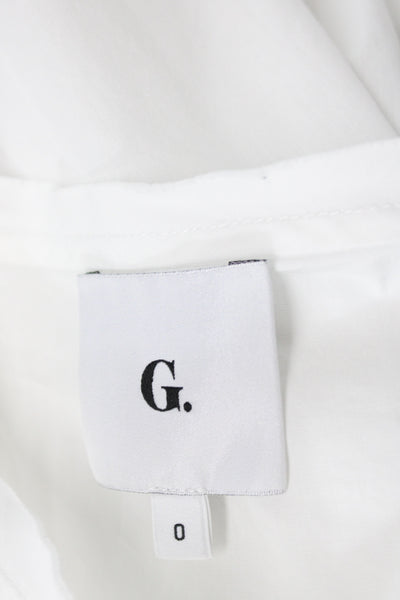 G. Womens Tunic Blouse White High Neck 3/4 Sleeve Cotton Button Size 0