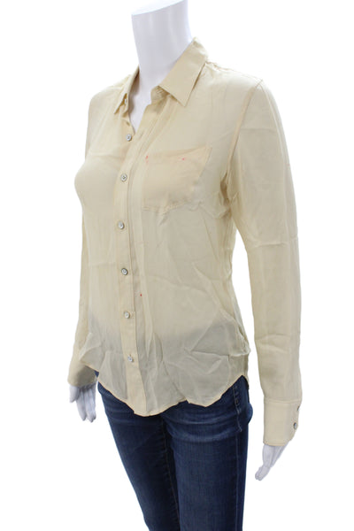 Rag & Bone Women Beige Silk Collared Long Sleeve Basic Blouse Button Size 2