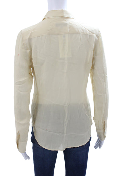 Rag & Bone Women Beige Silk Collared Long Sleeve Basic Blouse Button Size 2