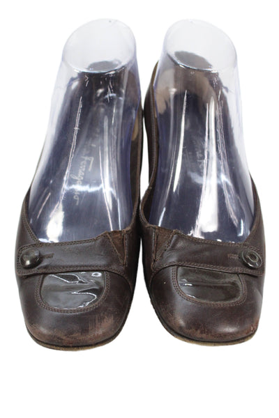 Salvatore Ferragamo Womens Leather Low Block Heels Shoes Brown Size 6.5B
