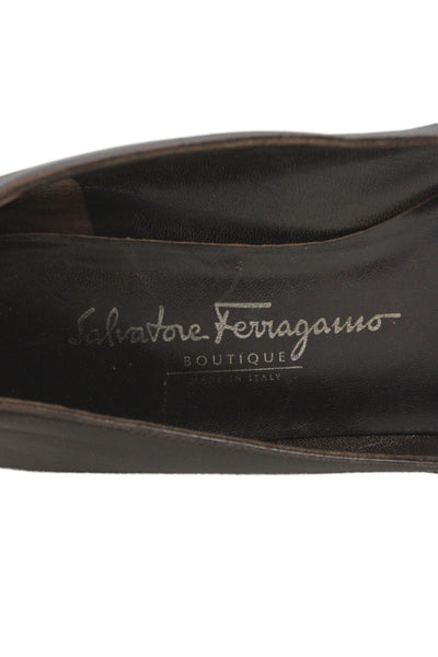 Salvatore Ferragamo Womens Leather Low Block Heels Shoes Brown Size 6.5B