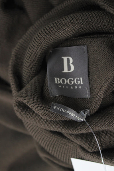 Boggi Mens Brown Merino Wool Mock Neck Pullover Sweater Size M