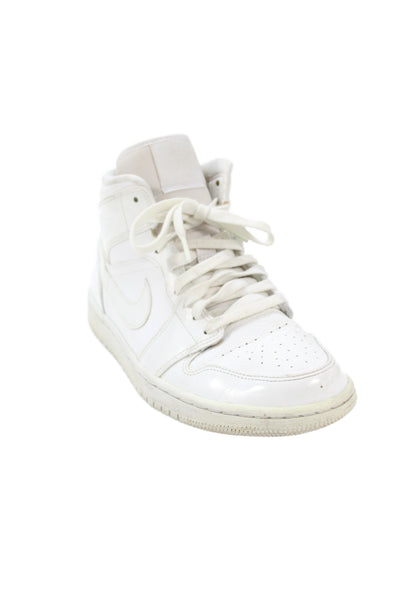 Nike Womens Lace Up Leather Air Jordan 1 Mid Sneakers Triple White Size 9.5