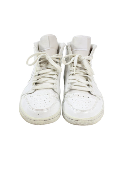 Nike Womens Lace Up Leather Air Jordan 1 Mid Sneakers Triple White Size 9.5