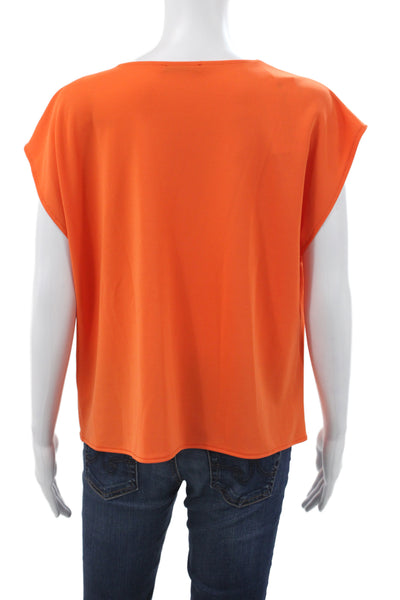 Zara Women Basic Orange V-Neck Cap Sleeve Blouse Polyester Size L