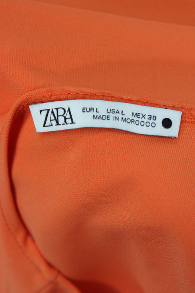 Zara Women Basic Orange V-Neck Cap Sleeve Blouse Polyester Size L