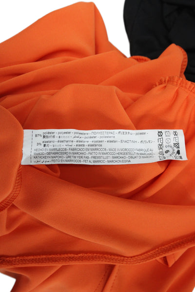 Zara Women Basic Orange V-Neck Cap Sleeve Blouse Polyester Size L