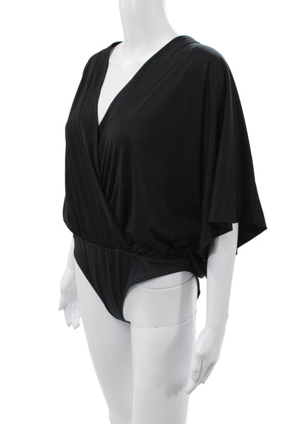 Zara Women One Piece Black V-Neck Polyester Sleeveless Size L