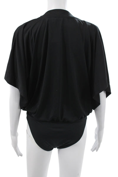 Zara Women One Piece Black V-Neck Polyester Sleeveless Size L