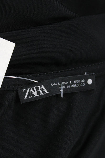 Zara Women One Piece Black V-Neck Polyester Sleeveless Size L