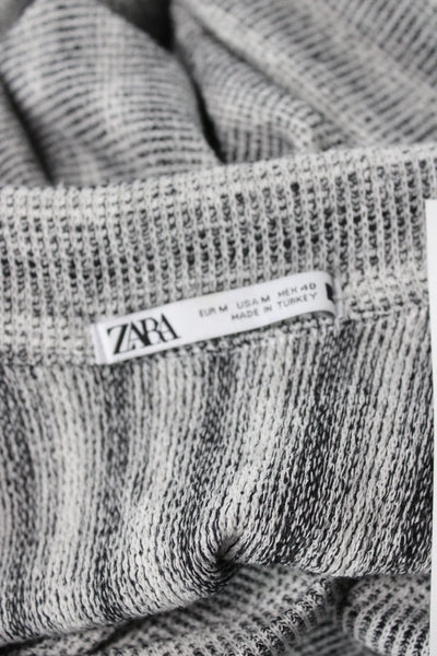 Zara Mens Button Front Short Sleeve Collared Knit Shirt White Black Size Medium